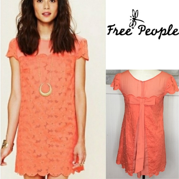 Free People Dresses & Skirts - Free people coral eyelet mini shift Dress